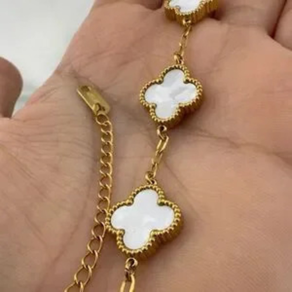 Luxury Alhambra 18k Gold Plated Gold and White Clover Bracelet